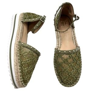JLO Jeniffer Lopez Lisly Olive Green Boho Espadrille Platform Sandals